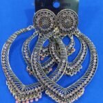 Kan Bala Earrings with Stone Antique Finish - Silver