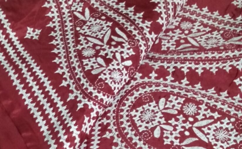 Blended Art Silk Gujrati Saree (Red)