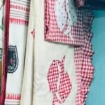 Bangladeshi Check tant Applique Fish motif with Frill saree