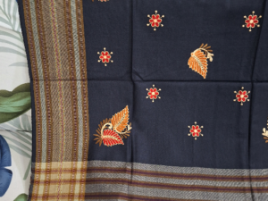 Wollen Shawl  with Embroidery Black