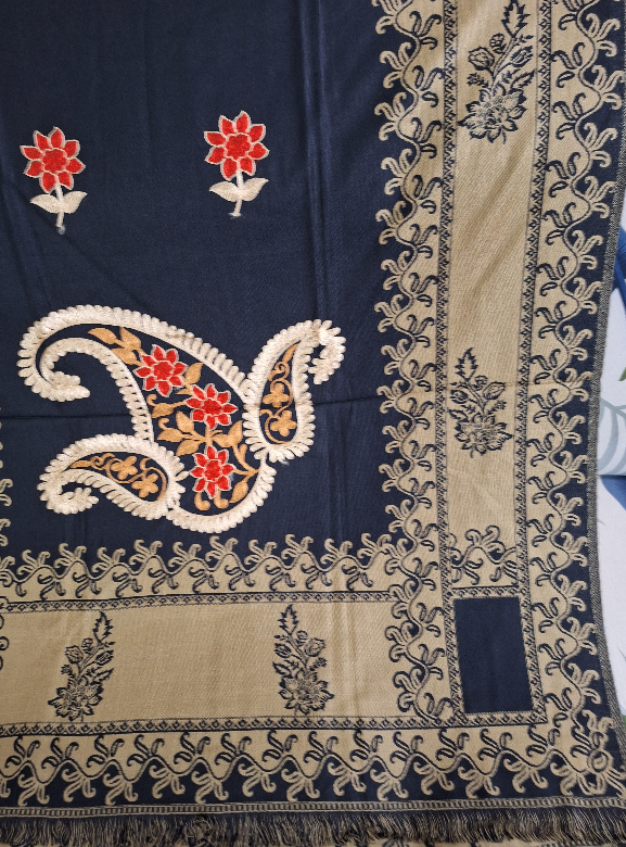 Wollen Shawl all over work Navy Blue