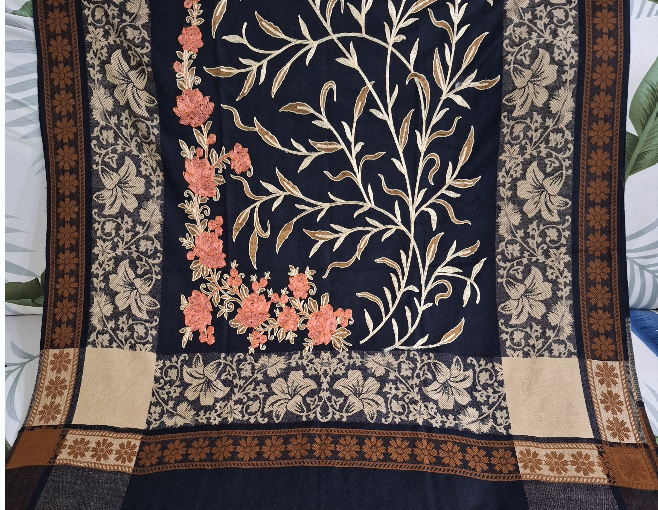 Wollen Shawl all over work Black