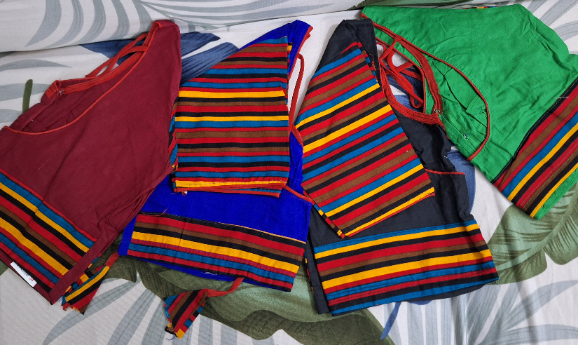 Blouse Round Neck Stripe Border with Sleeves & back