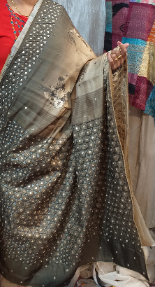 Semi Tussar Silk with cutwork stitch Saree