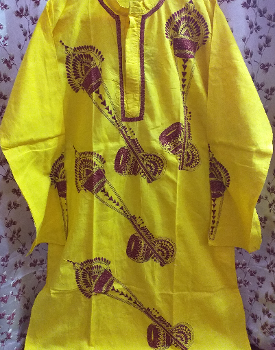 Kantha stitch Punjabi pure cotton yellow