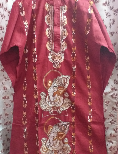 Kantha stitch Punjabi pure cotton red