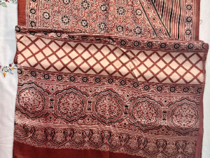 Ajrak Modal silk stole (Red & Green Mehndi)