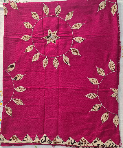 Ajrak Applique Shawl (Red,Rani, Sky Blue)