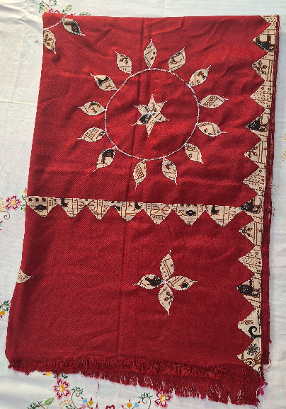 Ajrak Applique Shawl (Red,Rani, Sky Blue)