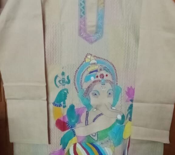 Kantha stitch Punjabi pure cotton beige