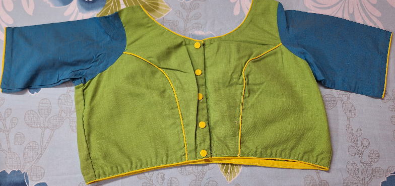 Boat neck hand embroidery Green and Blue