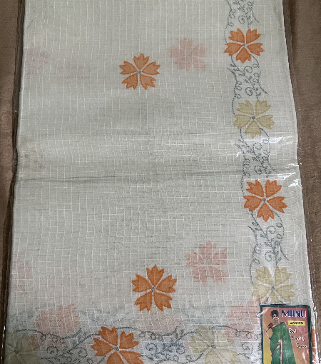 Orange & Cream Kota printed cotton saree