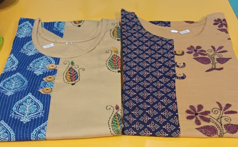 Ajrak Kantha Stitch Kurti
