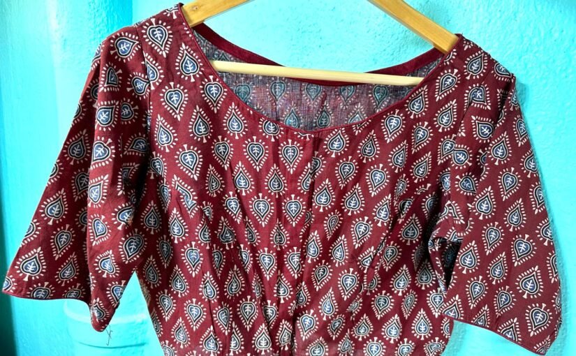 Ajrak print Blouse boat neck