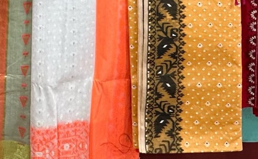 Dhakai Sari Orange and White