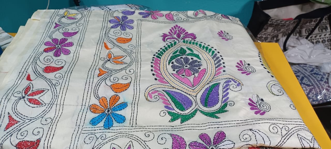 Art Silk Kantha Stitch Shantiniketan Saree