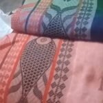 Handloom saree Peach and sea Green with Fish Motif