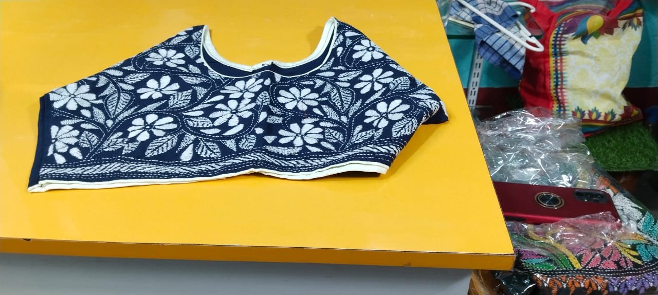 All over Kantha Stitch ready Blouse Navy Blue